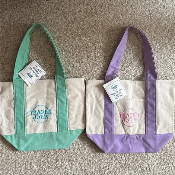 trader joes mini tote bag bundle green and purple - Picture 1 of 1